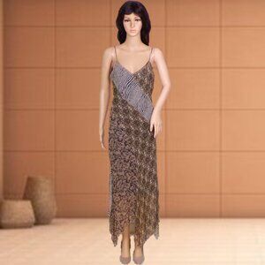 SILK! POSITIVE ATTITUDE size 8 earth-tone thin-strap maxi dress 100% silk outer